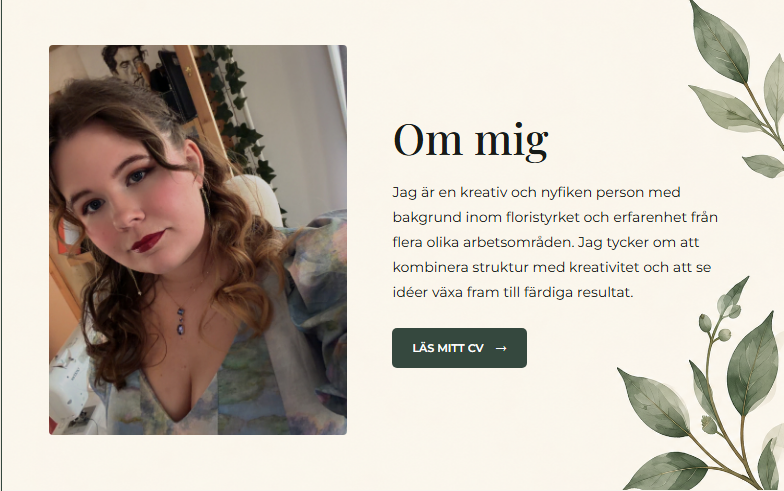 Förhandsvisning av Om mig-sidan